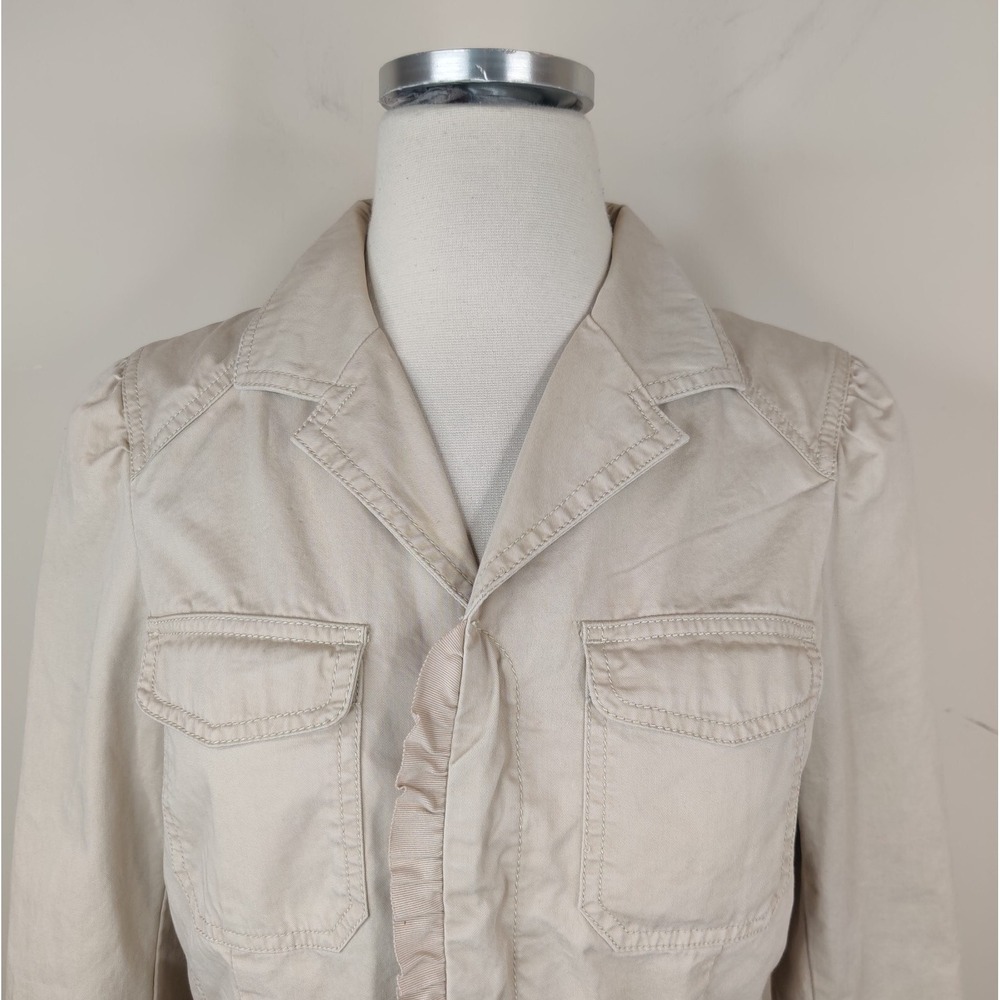 Ann Taylor Loft Jacket Khaki Tan Cotton Button Up Ruffled - Picture 3 of 10